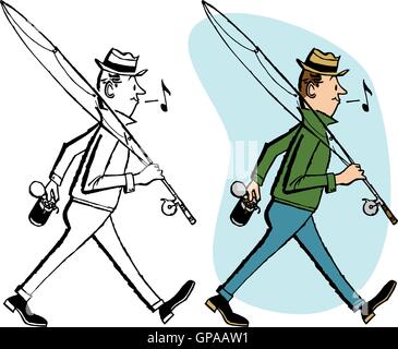 Angler mit Angelrute. Stock Vektor