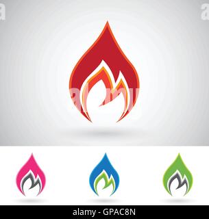 Vector Illustration der bunte Feuer Icons isoliert auf weißem Hintergrund Stock Vektor