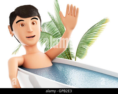 3D Renderer Bild. Menschen nehmen ein Bad in einer Badewanne. Ferien-Konzept. Isolierten weißen Hintergrund. Stockfoto