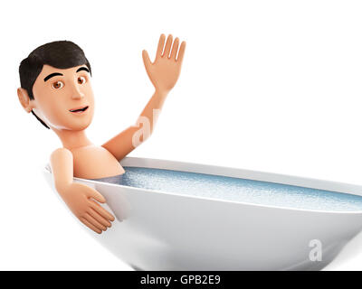 3D Renderer Bild. Menschen nehmen ein Bad in einer Badewanne. Isolierten weißen Hintergrund. Stockfoto