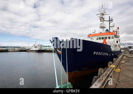Umfrage-Forschungsschiff RV Poseidon Reykjavik Harbour Island Stockfoto