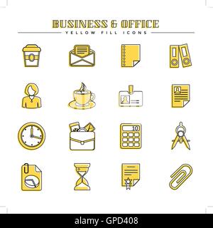 Business und Office, stellen gelbe Füllung icons Stock Vektor