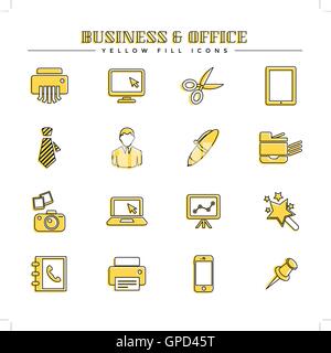 Business und Office, stellen gelbe Füllung icons Stock Vektor