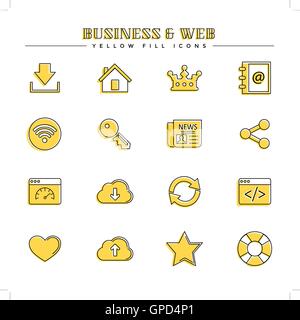 Business und Web stellen gelbe Füllung icons Stock Vektor