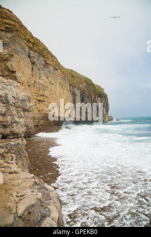 Wellen brechen sich am Dancing Ledge auf der Isle of Purbeck Dorset. Stockfoto