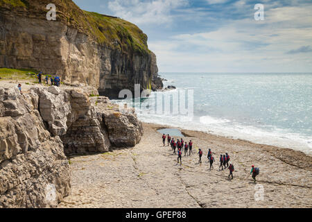 Schülerinnen und Schüler auf den Weg um zu Coasteering on Dancing Ledge Dorset zu tun. Stockfoto