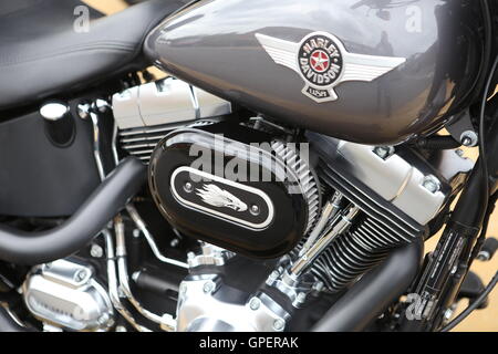 Harley Davidson Motorrad Großaufnahme des V-Twin-Motors Stockfoto