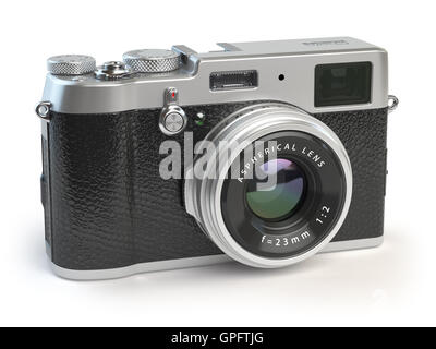 Retro-Vintage-Kamera isoliert auf weiss. 3D illustration Stockfoto