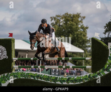 Burghley House, Burghley, UK. 04. September 2016. Land Rover Burghley Horse Trials. Springreiten. NOBILIS 18 (AUS) auf dem Weg nach Essen 2016 Land Rover Burghley Horse Trials von Christopher Burton geritten. © Aktion Plus Sport/Alamy Live-Nachrichten Stockfoto