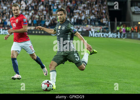 Ullevaal Stadion, Oslo, Norwegen. 04. September 2016. WM Qualifikation Fußball. Norwegen im Vergleich zu Deutschland. Jonas Hector Deutschlands in Aktion während des Spiels Fußball WM Qualifikation im Ullevaal-Stadion in Oslo, Norwegen. Bildnachweis: Aktion Plus Sport/Alamy Live-Nachrichten Stockfoto