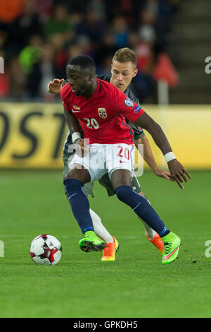 Ullevaal Stadion, Oslo, Norwegen. 04. September 2016. WM Qualifikation Fußball. Norwegen im Vergleich zu Deutschland. Adama Diomande Norwegens in Aktion während des Spiels Fußball WM Qualifikation im Ullevaal-Stadion in Oslo, Norwegen. Bildnachweis: Aktion Plus Sport/Alamy Live-Nachrichten Stockfoto