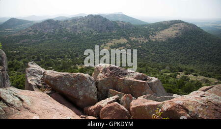 Lawton, Oklahoma, USA. 8. Sep, 2016. Gegründet 1901, Wichita Mountains Wildlife Refuge, ist einer der mehr als 556 Schutzhütten in den Vereinigten Staaten verwaltet. Refugio 59.020 Hektar beherbergt ein seltenes Stück aus der Vergangenheit. Die Schutzhütte bietet Lebensraum für große native weidenden Tiere wie Bisons, Rocky Mountain Elche und Weißwedelhirsche. Texas Longhorn Rindern teilen auch Zuflucht Weideflächen als kulturelles und historisches Erbe Spezies. Als Präsident Teddy Roosevelt der Büffel in freier Wildbahn wieder anzusiedeln wollte, Bisons zog er von New York City Zoo - der einzige Ort, dass hous Stockfoto