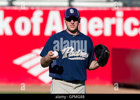 Mai 11, 2010; San Francisco, Ca, USA; San Diego Padres Entlastung Krug adam Russell (55) vor dem Spiel gegen die San Francisco Giants bei AT&T Park. san diego san francisco besiegt 3-2. Stockfoto