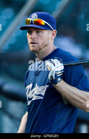 11. Mai 2010; San Francisco, CA, USA;  San Diego Padres dritte Baseman Chase Headley (7) vor dem Spiel gegen die San Francisco Giants im AT&T Park.  San Diego besiegte San Francisco 3: 2. Stockfoto