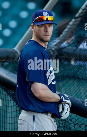 11. Mai 2010; San Francisco, CA, USA;  San Diego Padres dritte Baseman Chase Headley (7) vor dem Spiel gegen die San Francisco Giants im AT&T Park.  San Diego besiegte San Francisco 3: 2. Stockfoto