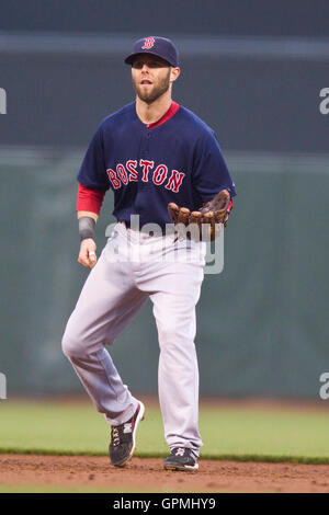 Juni 25, 2010, San Francisco, Ca, USA; Boston Red Sox zweiter Basisspieler Dustin Pedroia (15) im zweiten Inning gegen die San Francisco Giants bei AT&T Park. san francisco Boston 5-4 besiegte. Stockfoto