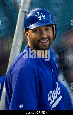 Juni 29, 2010, San Francisco, Ca, USA; Los Angeles Dodgers Mittelfeldspieler matt Kemp (27) vor dem Spiel gegen die San Francisco Giants bei AT&T Park. Stockfoto