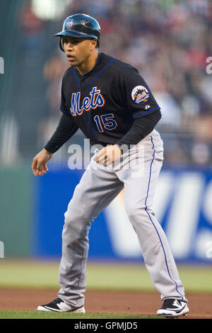 15. Juli 2010; San Francisco, CA, USA;  New York Mets center Fielder Carlos Beltran (15) während der vierten Inning gegen die San Francisco Giants im AT&T Park.  San Francisco besiegt New York 2: 0. Stockfoto