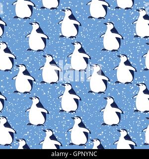 Nahtlose Muster, Pinguine und Schneeflocken Stock Vektor