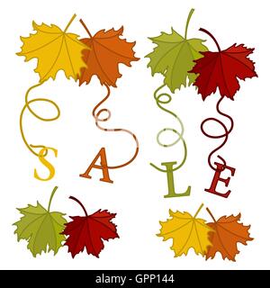 Herbst Sale Karte mit hellen Ahorn Blätter auf weißem Hintergrund. Vektor-Illustration. Stock Vektor