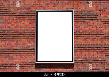 Leeren Plakatwand mit auf einer roten Backsteinmauer Stockfoto
