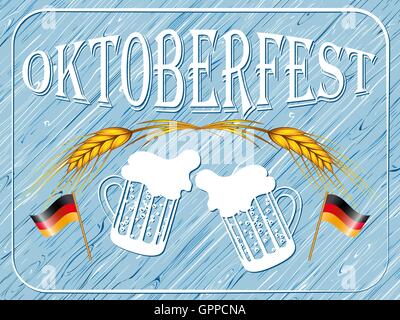 Vintage styled Emblem mit Gläser Bier und zwei deutsche Fahnen für das Oktoberfest. Vector Illustration. Stock Vektor