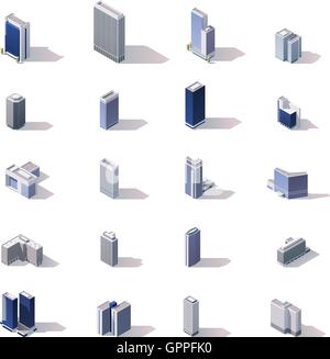 Vektor-isometrische Stadt-Gebäude-Icon-set Stock Vektor