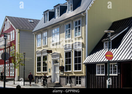 Markt-Fischrestaurant in traditionellen alten Holzgebäude. Aðalstræti, Reykjavik, Island Stockfoto