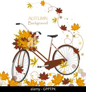 Herbst Hintergrund mit bunten Blättern und Fahrrad Stock Vektor