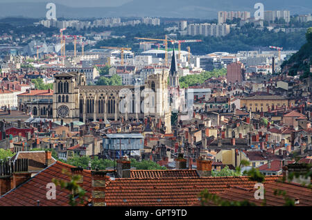 Lyon-Panorama mit Cathedrale Saint Jean Baptiste Stockfoto