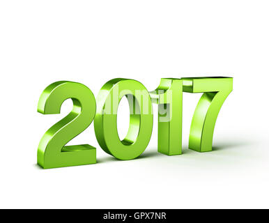 Neue Jahr 2017-Typ, in grün gefärbt und isoliert auf weiss - 3D-Illustration Stockfoto