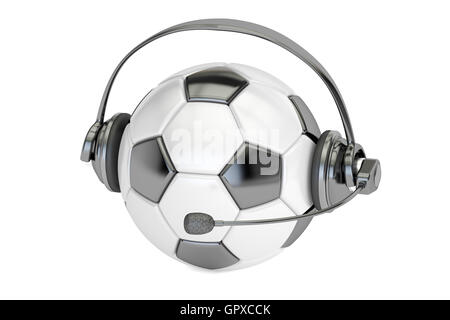 Fußball-Ball mit Kopfhörer oder Kopfhörer 3D-Rendering Stockfoto