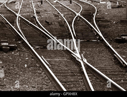 Eisenbahnschienen Verzweigung. Stockfoto