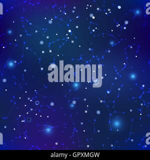 Nachthimmel mit vielen Sternen und Sternbildern, nahtlose Muster Stock Vektor