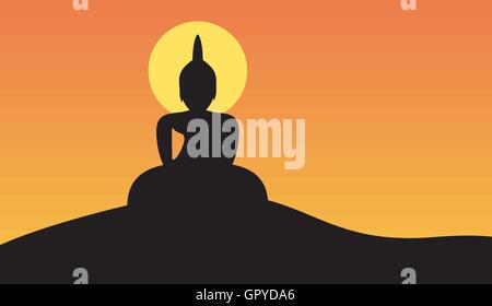 Sonnenuntergang und Big Buddha auf Berg-Vektor-Illustration Stock Vektor