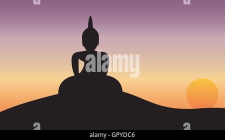 Sonnenuntergang und Big Buddha auf Berg-Vektor-Illustration Stock Vektor