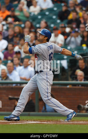 Juli 2011; San Francisco, CA, USA; los Angeles Dodgers Right Fielder Andre Ethier (16) beim Schläger gegen die San Francisco Giants während des ersten Inning im AT&T Park. San Francisco besiegte Los Angeles mit 5:0. Stockfoto