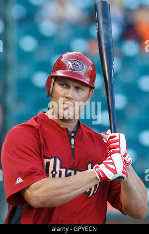August 1, 2011; San Francisco, Ca, USA; Arizona-Diamantmarkierungen dritter Basisspieler sean Burroughs (21) während der schlagenden Praxis vor dem Spiel gegen die San Francisco Giants bei AT&T Park Arizona san francisco 5-2 besiegt. Stockfoto