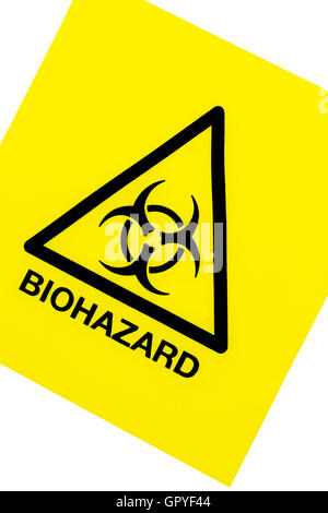 Biohazard-Warnschild auf weißem Hintergrund Stockfoto