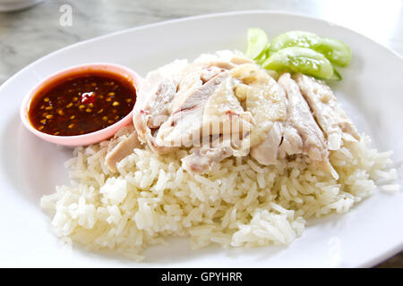 Hainan-Huhn mit Reis, Thai Gourmet gedünstetes Huhn mit Reis Stockfoto