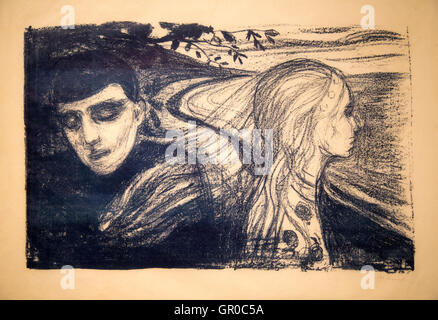 "Trennung 2 1896, Lithographie von Edvard Munch 1863-1944, Kode 3 Kunstgalerie Bergen, Norwegen Stockfoto