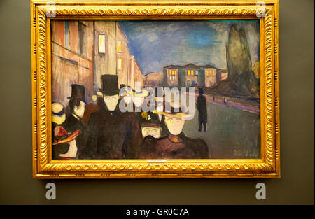 "Abend auf der Karl Johan 'Öl Malerei 1892 auf Leinwand von Edvard Munch 1863-1944, Kode 3 Kunstgalerie Bergen, Norwegen Stockfoto