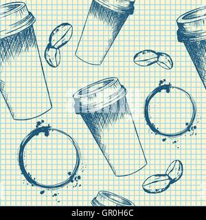 Kaffeetasse auf Notebook Muster zum mitnehmen Stock Vektor