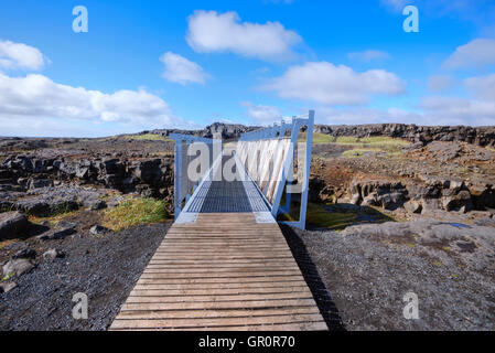 Leif das Lucky Brücke, Brücke zwischen den Kontinenten, Reykjanes, Island Stockfoto