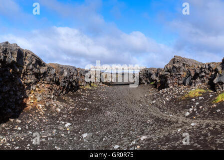 Leif das Lucky Brücke, Brücke zwischen den Kontinenten, Reykjanes, Island Stockfoto