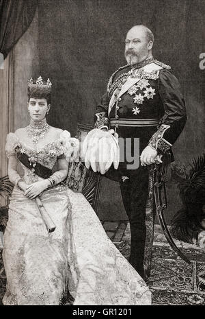 König Edward VII und Königin Alexandra.  Edward VII, 1841 – 1910.  König des Vereinigten Königreichs und der britischen Besitzungen und Kaiser von Indien.  Alexandra von Dänemark, 1844-1925.  Queen Consort des Vereinigten Königreichs von Großbritannien und Irland sowie Kaiserin Consort von Indien als die Frau von König-Kaiser Edward VII. Stockfoto