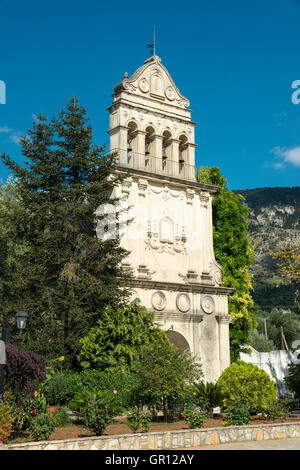 Glockenturm des Klosters Agios Gerasimos, Kefalonia, Ionische Inseln, Griechenland, Europa Stockfoto