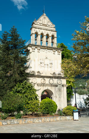 Glockenturm des Klosters Agios Gerasimos, Kefalonia, Ionische Inseln, Griechenland, Europa Stockfoto