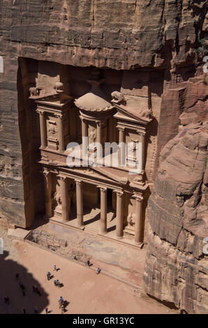 Vogelperspektive Ansicht Al-Khazneh 'Fiskus' in Petra, Jordanien Stockfoto