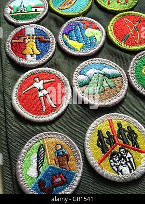 Merit Badge Schärpe, Pfadfinder von Amerika, USA Stockfoto